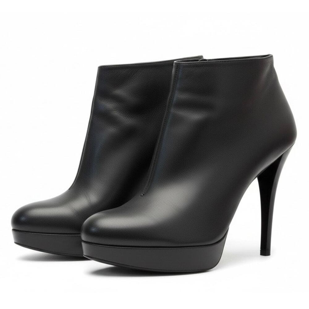 Stuart Weitzman Gran Bootie Black Leather Platform Stiletto Y2K Office Siren 9.5